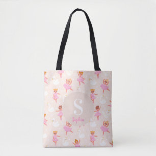 Girls Cute Pink Ballerina Pattern Personalized Tote Bag