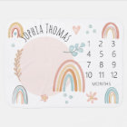 Girls Cute Pink Boho Watercolor Rainbow Milestone