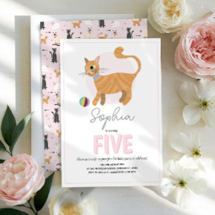 Girls Cute Pink Cat Kids Birthday Invitation