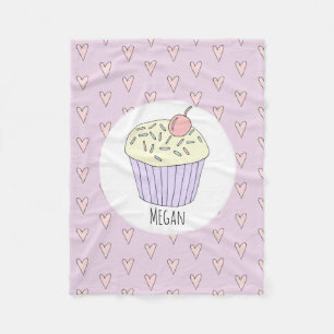 Girls Cute Pink Cupcake Muffin & Name Kids Fleece Blanket