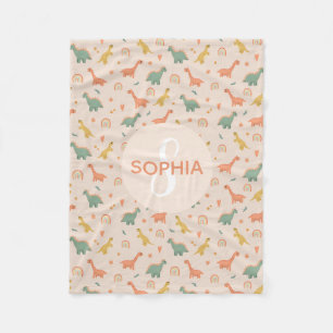 Girls Cute Pink Dinosaur Monogram Kids Fleece Blanket