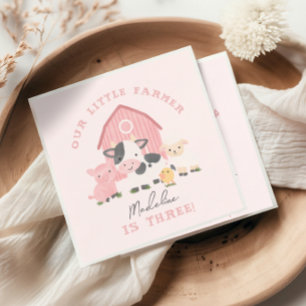 Girls Cute Pink Farm Animal Barnyard Birthday Napkin