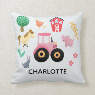 Girls Cute Pink Farm Animal Tractor Kids Nursery Cushion