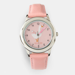 Girls Cute Pink Farm Goose Kids Watch