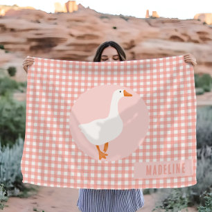 Girls Cute Pink Gingham Goose Farm Kids   Fleece Blanket
