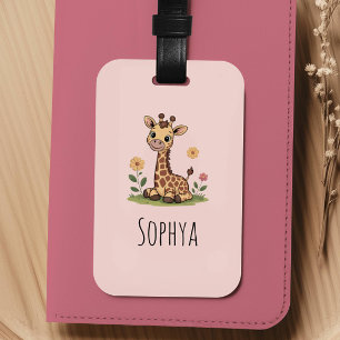 Girls Cute Pink Giraffe Kids Luggage Tag