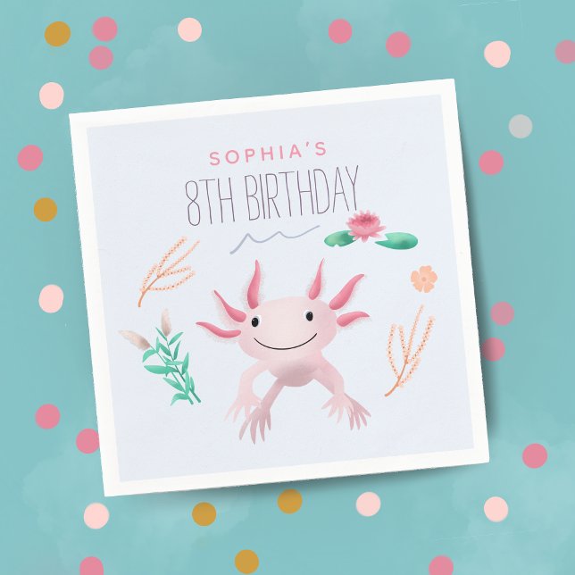Girls Cute Pink Kawaii Axolotl 8th Birthday Napkin (Creator Uploaded)