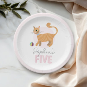 Girls Cute Pink Kitty Cat Kids Birthday Paper Plate