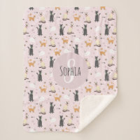Girls Cute Pink Kitty Cat Pattern & Name Kids