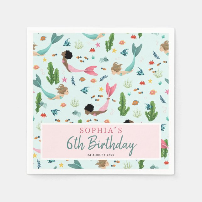 Girls Cute Pink Magical Under the Sea Birthday Napkin (Front)