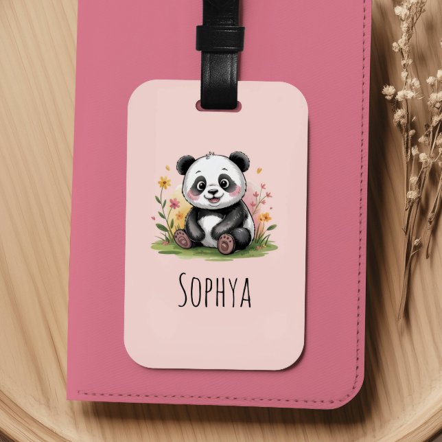 Girls Cute Pink Panda Kids Luggage Tag (Creator Uploaded)
