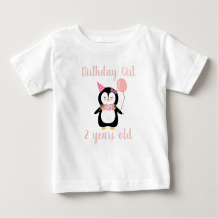 Girls Cute Pink Penguin Birthday Name & Age Baby T-Shirt