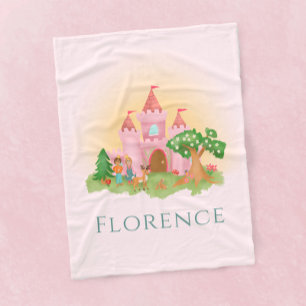 Girls Cute Pink Princess Castle Fairytale Kids Fleece Blanket
