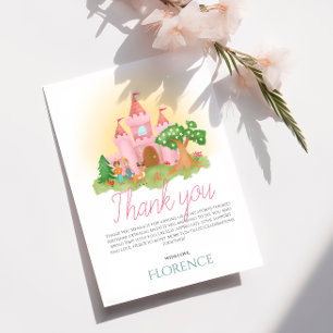 Girls Cute Pink Princess Kids Birthday Thank You Card