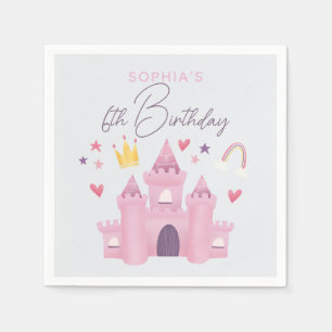 Girls Cute Pink Princess Palace Kids 6th Birthday Napkin