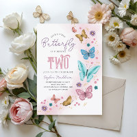 Girls Cute Pink Purple Butterfly Kids 2nd Birthday