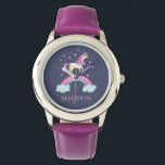 Girls Cute Pink Purple Rainbow Unicorn Watch<br><div class="desc">A cute personalised girls pink and purple rainbow unicorn watch. Personalise it for your little girl. Great for back to school. Designed for you by Blackberry Boulevard.</div>