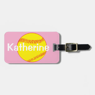 Girls Cute Pink Softball Sports Kids Luggage Tag