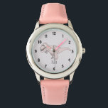 Girls Cute Pink T-Rex Dinosaur Kids with Name Kids Watch<br><div class="desc">This cute pink design is a part of a collection featuring dinosaurs for kids apparel and accessories. The watch features a hand drawn pink T-Rex dinosaur cartoon and can be personalised with your girl's name. Perfect for your dinosaur loving girl's first watch. Check out our store for other cute items....</div>