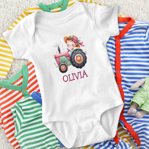 Girls Cute Pink Tractor Baby Bodysuit