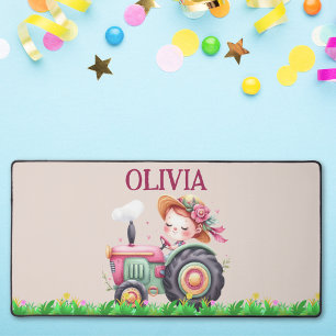 Girls' Cute Pink Tractor Desk Mat