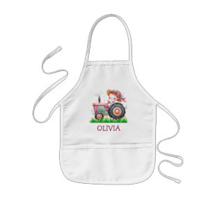 Girls' Cute Pink Tractor  Kids Apron