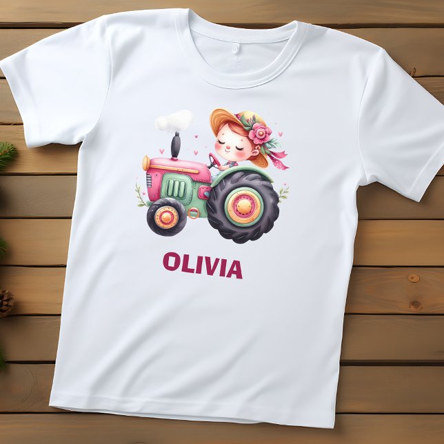 Girls' Cute Pink Tractor Personalised Toddler T-Shirt (Creator Uploaded)