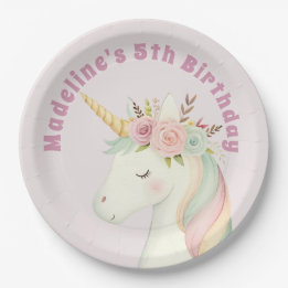 Girls Cute Pink Unicorn Birthday Paper Plate