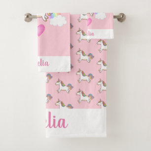 Girls Cute Pink Unicorn Pattern Kids Bath Towel Set