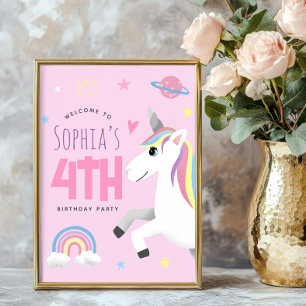 Girls Cute Pink Unicorn Welcome Sign