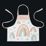 Girls Cute Pink Watercolor Boho Floral Rainbow Apron<br><div class="desc">This cute and whimsical kids apron design features a boho watercolor rainbow and nature design with flowers,  hearts,  and leaves,  and can be personalised with your girls name. The perfect floral gift for a little chef!</div>