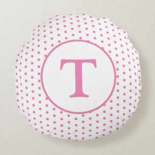 Girls' Cute Pink & White Polka-Dot Round Pillow