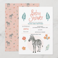 Girls Cute Pink Zebra Safari Jungle Baby Shower