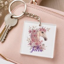 Girls Cute Pony Pastel Floral Personalised Name