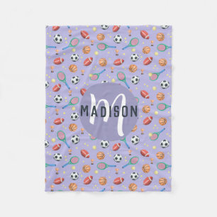 Girls Cute Purple Football Basketball Sports Kids Fleece Blanket
