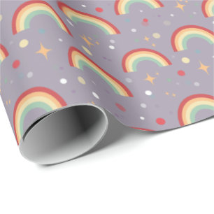 Girls Cute Purple Magical Rainbow Birthday Wrapping Paper