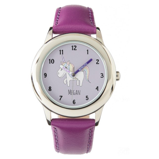 Girls Cute Purple Magical Unicorn and Name Kids Watch (Front)