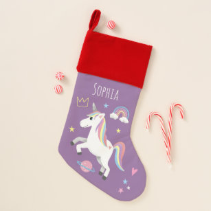 Girls Cute Purple Magical Unicorn Name Kids Christmas Stocking