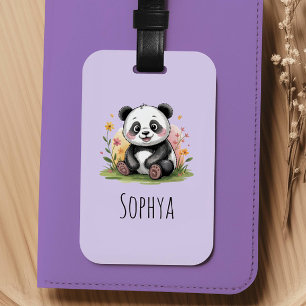 Girls Cute Purple Panda Kids Luggage Tag