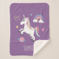 Girls Cute Purple Rainbow Unicorn & Name Kids