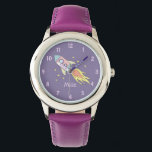 Girls Cute Purple Rocket Ship Space and Name Kids Watch<br><div class="desc">This cute and girly kids watch features a beautiful and colourful hand drawn rocket ship in outer space,  with a purple background. The design also features a place for you to add your girl's name. Perfect for any toddler or child!</div>