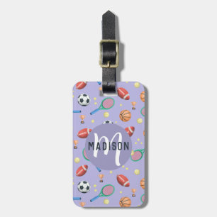 Girls Cute Purple Sports Monogram Kids Luggage Tag
