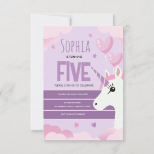 Girls Cute Purple Unicorn Kids Birthday Card