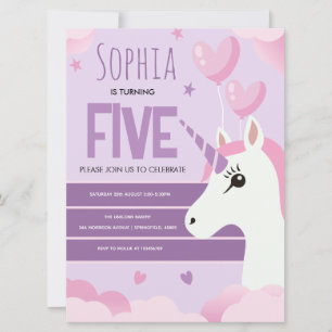 Girls Cute Purple Unicorn Kids Birthday Card