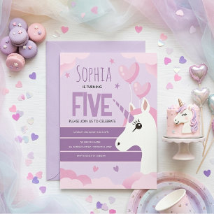 Girls Cute Purple Unicorn Kids Birthday Card