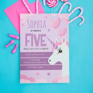 Girls Cute Purple Unicorn Kids Birthday Card