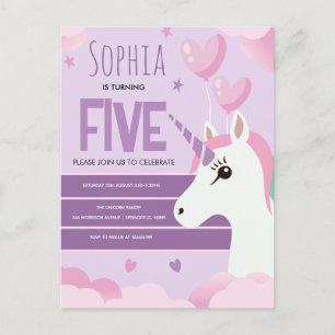 Girls Cute Purple Unicorn Kids Birthday Postcard