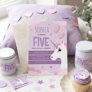 Girls Cute Purple Unicorn Kids Birthday Postcard