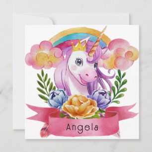 Girls Cute Purple Unicorn Rainbow Custom Name     