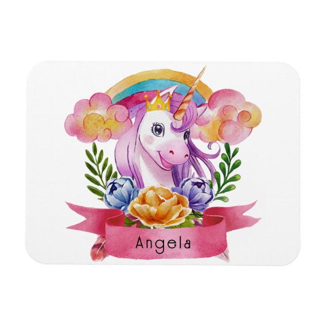 Girls Cute Purple Unicorn Rainbow Custom Name     Magnet (Horizontal)